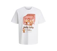 JACK & JONES Jorholiday Camiseta de Dibujos Animados SS Crew Neck, Blanco Brillante, L
