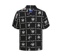 JACK & JONES Camisa 'JORLuke Ocean Resort' negro / blanco, Talla M