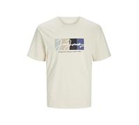 JACK & JONES Jorportland Block Branding SS Crew Neck, Crema de Mantequilla., S