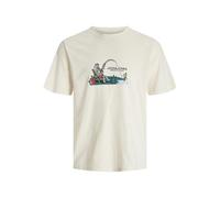 JACK & JONES Jorskull Nature tee SS Crew Neck, Blanco Envejecido., L