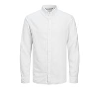 JACK & JONES Jprccmaze-Camiseta de Lino con Botones L/S Camisa de Manga Larga, Blanco Brillante. Ajuste: Ajuste cómodo, L para Hombre
