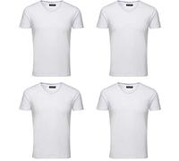Jack & Jones - Juego de 4 camisetas básicas con cuello en V para hombre, cuello en V, té S/S Noos 4 unidades de cuello en V blanco. S