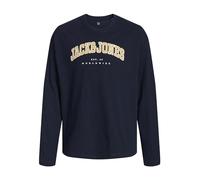 JACK&JONES JUNIOR JJECALEB Varsity tee LS O-Neck JNR, Navy Blazer/Fit:Loose, 128