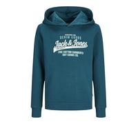 Jack&Jones Junior JJELOGO Sweat Hood 2 Col 24/25 Noos MNI, Sudadera con Capucha Niños, Deep Teal/Print:White + Winter Green,