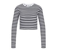 Jack & Jones Jxfeline STR LS Stripe Rib tee JRS Noos, Blanco Brillante/Rayas: Negro, L