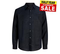 Jack&Jones Lino Camisa Hombre Botón Manga Larga Elegante Camisa Informal Negro