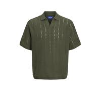 JACK & JONES Male Einfarbig Poloshirt Polo Jorparos Knit Easter SS Crochet, Olive Night, S Hombres