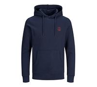 JACK & JONES Moda Hombre JJEBASIC Logo Sweat Hood, Navy Blazer/Rio Red, XS