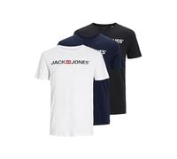 Jack & Jones Pack de 2 Camisetas de tamaño Grande con Cuello Redondo con impresión de Logotipo de Gran tamaño, 12137126 - Blazer Negro/Blanco/Azul Marino, XXL