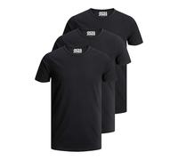 JACK & JONES Pack de 3 camisetas básicas para hombre con cuello redondo monocolor, corte ajustado, en blanco, negro, azul, gris, 12167630, XXL
