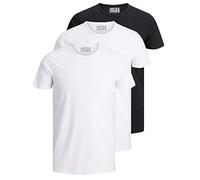 JACK & JONES Pack de 3 camisetas básicas para hombre con cuello redondo monocolor, corte ajustado, en blanco, negro, azul, gris, 12167630, Pack de 3 colores Mix 3, M