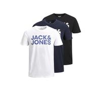 JACK & JONES Pack de 3 Camisetas Masculinas con Logo Cuello Redondo, Blanco, XS