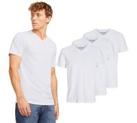 JACK & JONES Pack de 3 camisetas para hombre de color liso - Camiseta para hombre con cuello en V y corte regular - Conjunto de camiseta de mezcla de algodón, cómodo y fácil de limpiar, Blanco, S