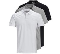 JACK & JONES Pack de 3 polos ajustados de manga corta para hombre, color negro, blanco, azul, gris, XS, S, M, L, XL, XXL, 12171776, S