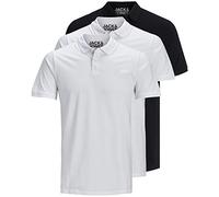 JACK & JONES Pack de 3 polos para hombre, corte ajustado, manga corta, negro, blanco, azul, gris, XS, S, M, L, XL, XXL, 12171776, L
