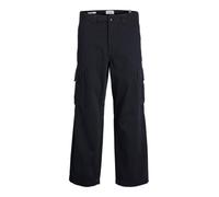 JACK & JONES Pantalones Cargo para Hombre, Pierna Ancha, Corte Cargo, Negro, 33W / 32L