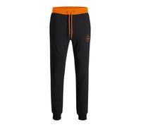 JACK & JONES Pantalones de chándal para hombre de corte regular, Negro/Naranja Shocking, XXL