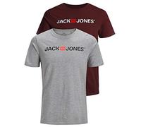 JACK & JONES Paquete de 2 Camisetas para Hombre, Light Grey Mel./Port Royale, L (EU)