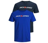 JACK & JONES Paquete de 2 Camisetas para Hombre, Navy Blazer/Surf The Web, S (EU)