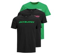 JACK & JONES Paquete de 3 Camisetas para Hombre, Island Green/2 X Negro, S (EU)