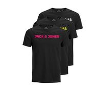 JACK & JONES Paquete de 3 Camisetas para Hombre, Negro/Surf The Web/Dahlia Roja, XXL (EU)