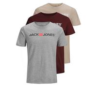 JACK & JONES Paquete de 3 Camisetas para Hombre, Port Royale/Crockery/Light Grey Melange, S (EU)