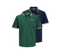 JACK & JONES Polo Hombre Manga Corta Pack de 2 - Cuello Clásico, Algodón y Poliéster, Estampado Moderno, Casual y Deportivo, Azul/Verde