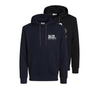 JACK & JONES Jjluke Sudadera con Capucha 2pk MP, Black/Pack:w. Navyblazer Small, L (Pack de 2) para Hombre