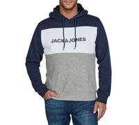 JACK & JONES Sudadera con capucha para hombre con estampado JWHLOGO Blocking Regular Fit Tallas grandes Jersey con capucha Verde Azul Beige Marino S M L XL XXL 3XL 4XL 5XL 6XL 7XL 8XL, azul marino, M