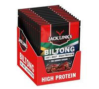 Jack Link’s Biltong Jerky Original - Pack de 12 (12 x 20 g) - Snack de carne sin gluten - Carne seca alta en proteínas para fitness- Snack proteico bajo en calorías - Chips de ternera