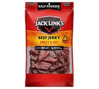 Jack Link's Carne seca de res, dulce y caliente, bolsa de cecina grande de media libra, bocadillos de carne sabrosos, bocadillos de proteínas listos para comer con 0.31 onzas de proteína por porción
