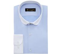 Jack Martin Camisa con Cuello Redondo para Hombre | Camisas Negocios Slim fit y Camisas Casual con Cuello Redondo | Camisa Estilo Retro (Espiga Azul Oscuro,L)