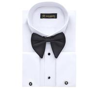 Jack Martin Camisa de esmoquin con cuello de ala blanca para hombre con puños franceses, juego que incluye gemelos y pajarita negra, camisas de vestir de lujo para hombre, blanco simple, Large