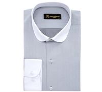 Jack Martin London Camisa con Cuello Redondo para Hombre | Camisas Negocios Slim fit y Camisas Casual con Cuello Redondo | Camisa Estilo Retro (Espiga Gris,XL)