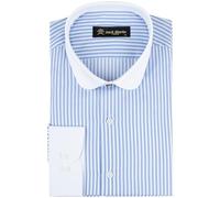 Jack Martin London Camisa con Cuello Redondo para Hombre | Camisas Negocios Slim fit y Camisas Casual con Cuello Redondo | Camisa Estilo Retro (Raya Azul,XXL)