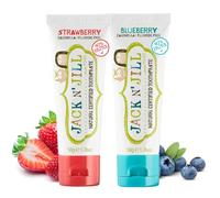 Jack N' Jill Kids Natural Toothpaste, Made With Natural Ingredients, Helps Soothe Gums & Fight Tooth Decay, Suitable From 6 Months+ - Blueberry & Strawberry Flavour Bundle 2 x 50g