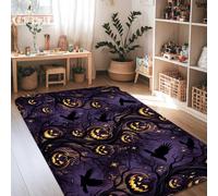Jack-o'-Lantern - Alfombra de área con diseño de estrellas de cuervo para Halloween, color negro, de pelo bajo, alfombra con patrón de alfombra para interiores, alfombras que no se desprenden para