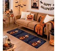 Jack-o'-Lantern - Alfombra de pasillo, diseño floral de bruja, color azul marino, antideslizante, resistente a la decoloración, para cocina, puerta, entrada, decoración de mesita de noche, 2 x 5 pies