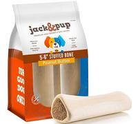 Jack & Pup Hueso de perro relleno para mordedores agresivos de 12,7 a 15,24 cm (sabores: mantequilla de maní, tocino y queso, Bully Sticks). Hueso de perro, color natural, 5-6 pulgadas