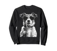 Jack Russell Bebiendo Café Helado Divertido Perro Meme y2k Grunge Sudadera
