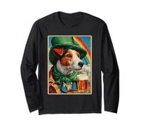 Jack Russell Bebiendo Cerveza Vintage Día de San Patricio Perro irlandés Manga Larga