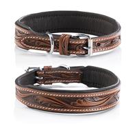 Jack & Russell Collar de perro de piel, hecho a mano y acolchado, para perros grandes, de piel de búfalo, color marrón oscuro Talia (XL (46,0-58,0 cm)