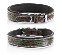 Jack & Russell Collar de perro único de piel, tallado a mano y acolchado, collar de piel de búfalo, color marrón/verde oscuro Hailey (XL (48,0-58,0 cm)