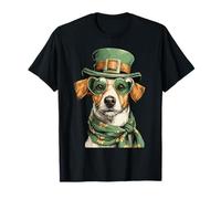 Jack Russell con Corazones Gafas de Sol tréboles día de San Patricio Camiseta
