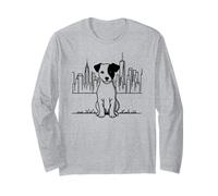 Jack Russell NY perro New York arte de línea, diseño de horizonte de Nueva York Manga Larga