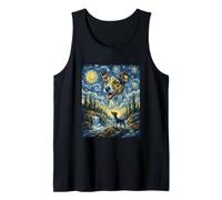 Jack Russell Perro Luna Aullando Noche Estrellada Estilo Van Gogh Camiseta sin Mangas