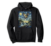 Jack Russell Perro Luna Aullando Noche Estrellada Estilo Van Gogh Sudadera con Capucha