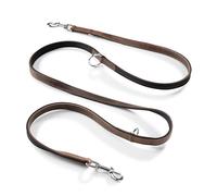 Jack & Russell Premium Correa de perro de 2,0m de cuero - Correa de perro ajustable - Cuero de búfalo, neopreno y mosquetón de acero inoxidable, correa de cuero marrón Tymothy (Marrón)