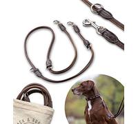 Jack & Russell Premium Correa de Perro de Cuero Dora 2,0m - Ajustable Con Mosquetón - Cuero Genuino (Marrón)