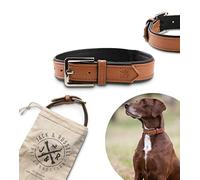 Jack & Russell Premium Leder Hunde Halsband Lilly - Lederhalsband Kalbleder - Hundehalsband Echtleder Lilly (M - Circunferencia del Cuello 37.5-43.0 cm, Marrón/Negro)